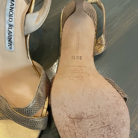 Manolo Blahnik Gold Vintage Reptile Strappy Heel GUC 36.5/6 - Picture 6 of 6